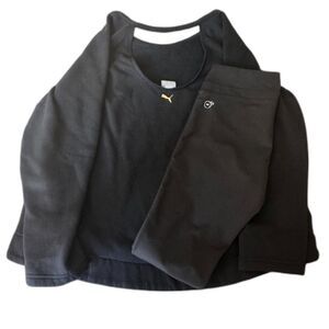 Puma Women’s Black Sweatshirt & Leggings Set Size L Logo Fleece  Athleisure